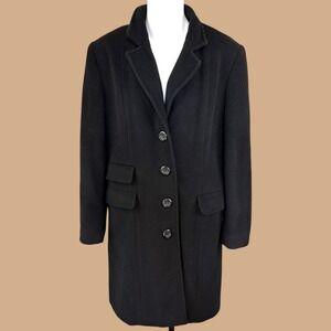Exact Made in Italy Black Wool‎ Blend Tailored Button Front Coat Women Size 42